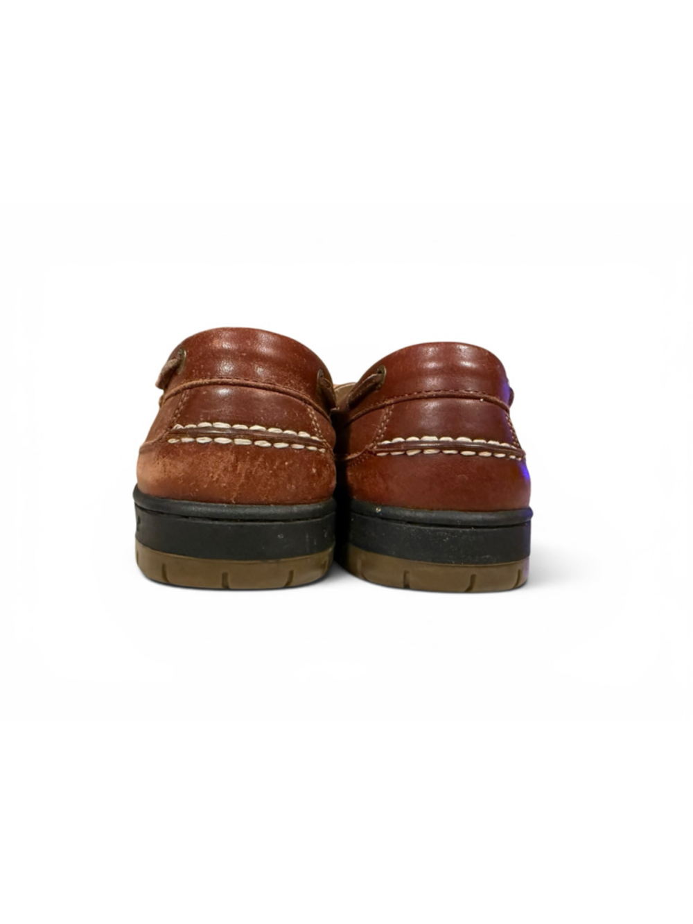 Vintage 90s L.L.Bean Men’s Leather Boat Shoes 10.5M Brown Moc Toe Deck Loafers - Picture 2 of 9